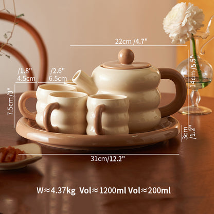 Adorable Ceramic Creamy Style Teapot Mug Set of 6