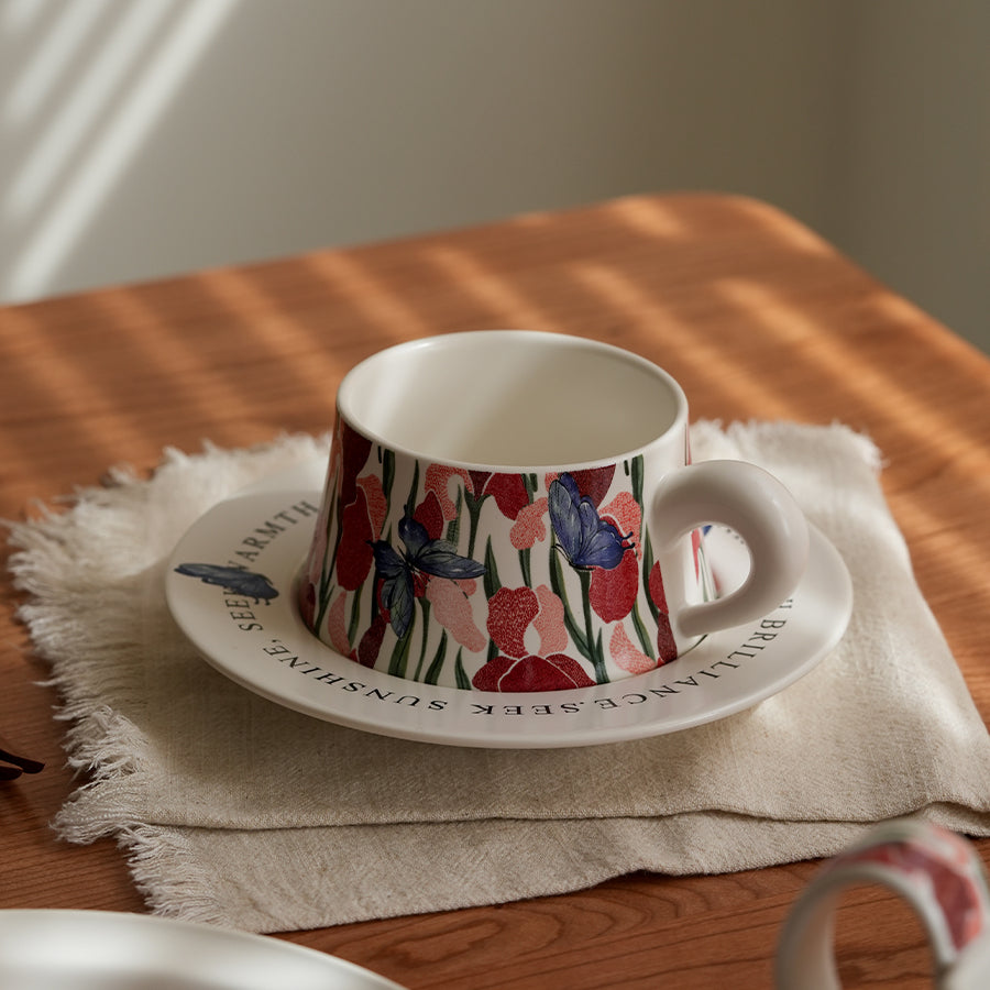 Exquisite Floral Ceramic Coffee Mug Set