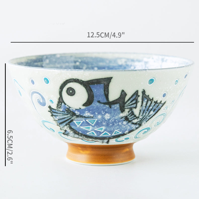 Japan Made Prosperity Animals Ceramic Rice Bowls