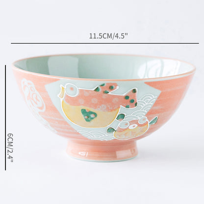 Japan Made Prosperity Animals Ceramic Rice Bowls