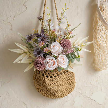 Peauley Artificial Fake Flowers Silk Table Arrangements Faux Plastic Floral Centerpieces for Home Kitchen with Roses, Dandelions, Chrysanthemum, Phalaenopsis, Eucalyptus, Sages, Orchids