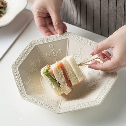 Exquisite Embossed Birds-themed Ceramic Bowl Plate