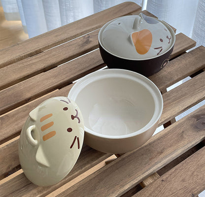 Japanese Style Ceramic Bowls with Kitty Lids - PeauleyHome