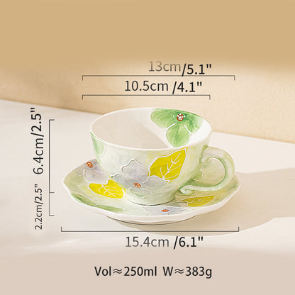 Ceramic Floral Coffee Mugs Saucers Set - PeauleyHome