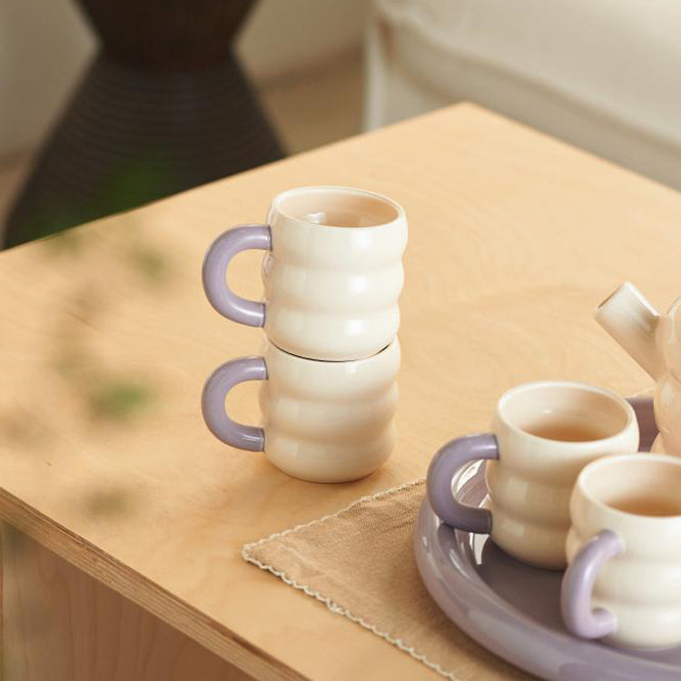 Adorable Ceramic Creamy Style Teapot Mug Set of 6