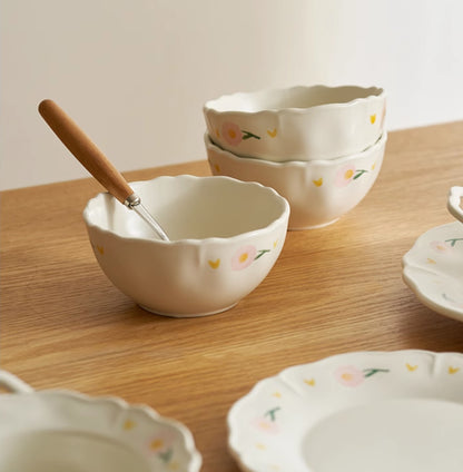 Nordic Style Floral Ceramic Plates Bowls - PeauleyHome