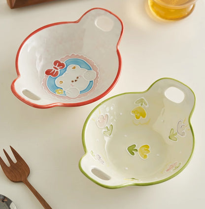 Cute Breakfast Ceramic Bowls Set with Two Handles for Children Set - PeauleyHome