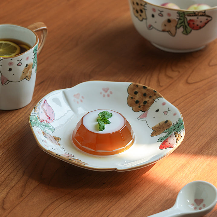 Underglazed Cat-themed Bowls Mugs Set