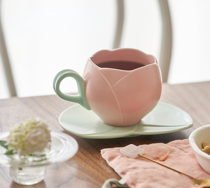 Tulip Coffee Mug Ceramic Cup Saucer Set - PeauleyHome