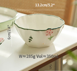 Adorable Floral Ceramic Bowls Plates Spoons Set - PeauleyHome