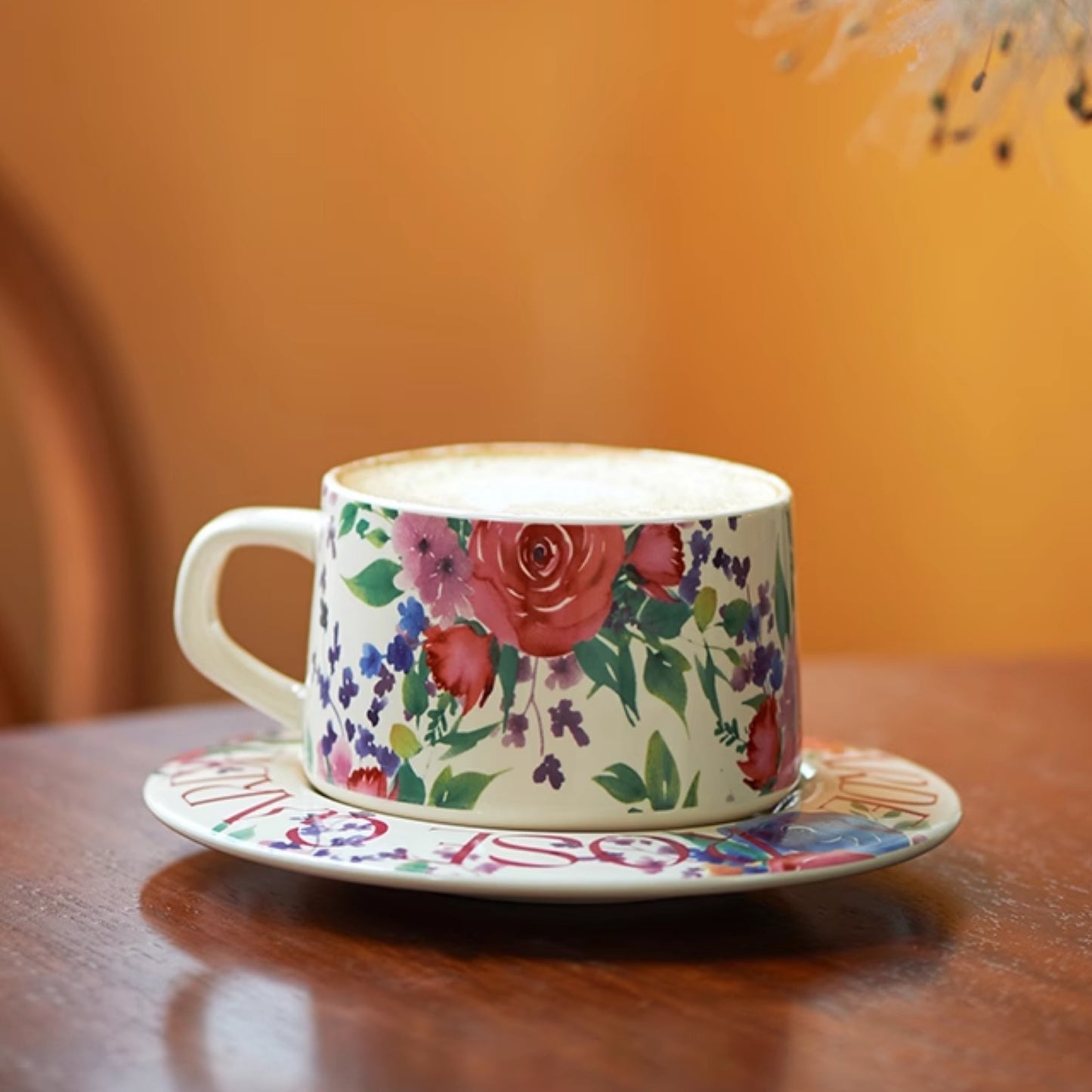 Delicate Floral Ceramic Coffee Mug Set