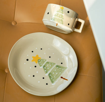 Christmas Tree Hand-painted Ceramic Mugs Plates Set - PeauleyHome