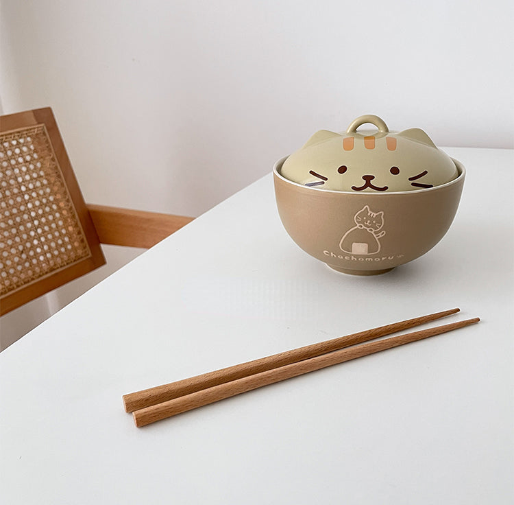 Japanese Style Ceramic Bowls with Kitty Lids - PeauleyHome