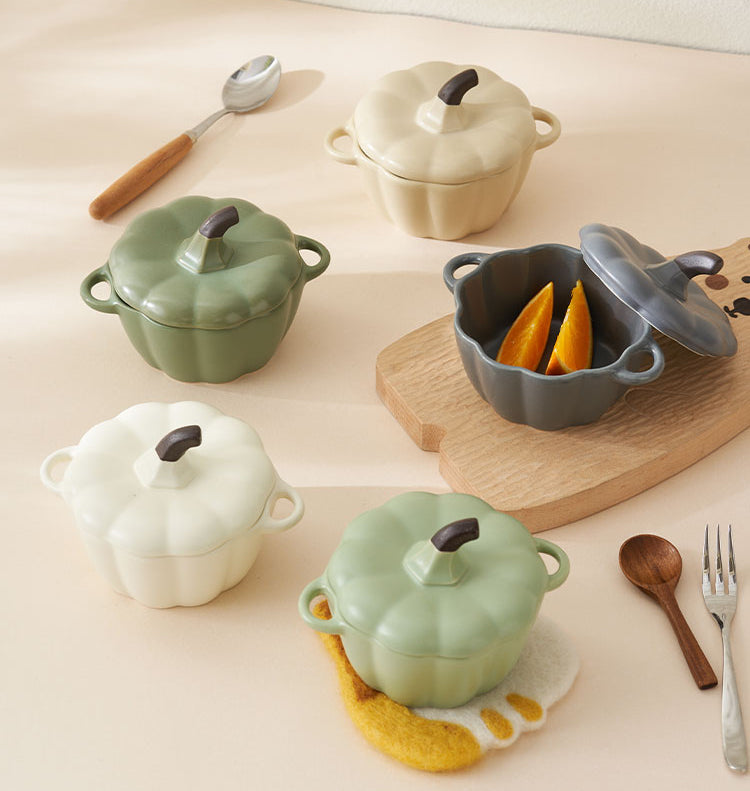 Nordic Small Ceramic Bowls with Lids for Babies Pumpkin Pot - PeauleyHome