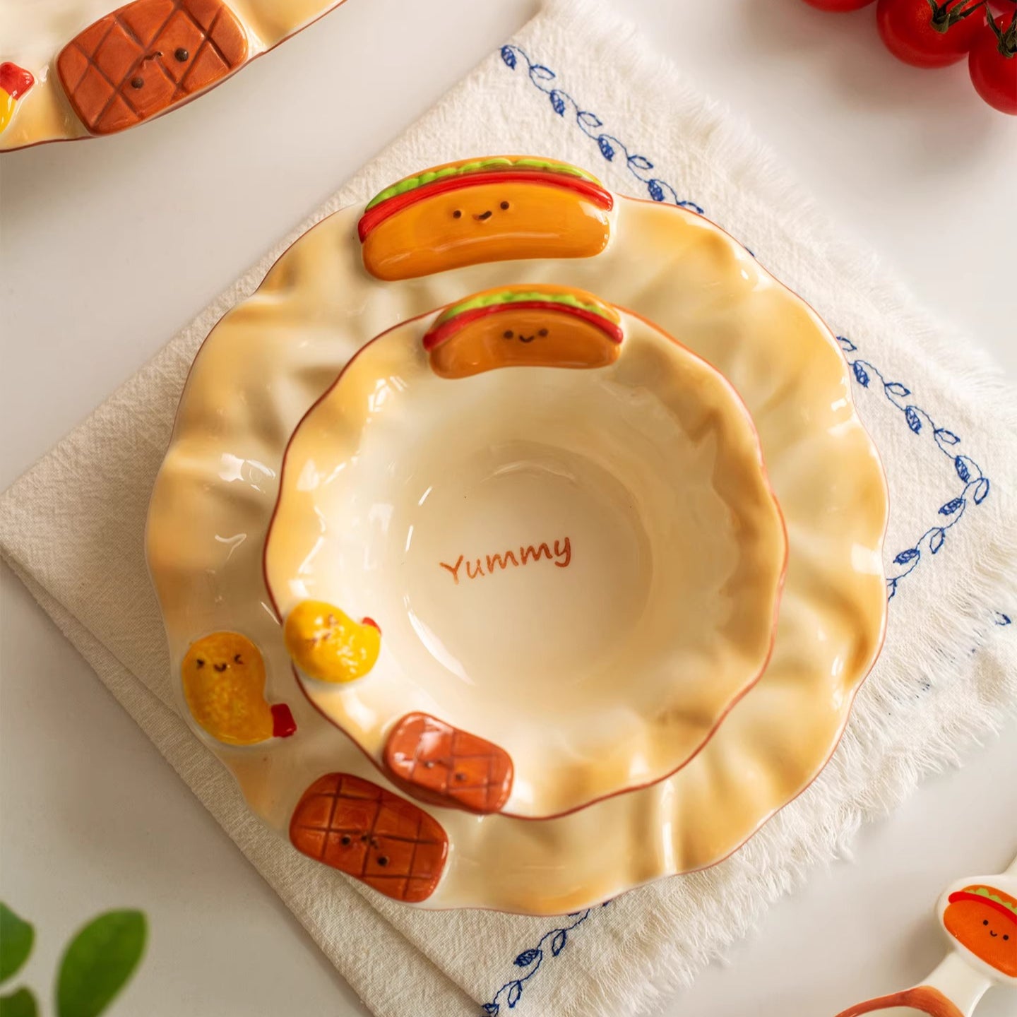 Adorable Ceramic Underglazed Breakfast Plates