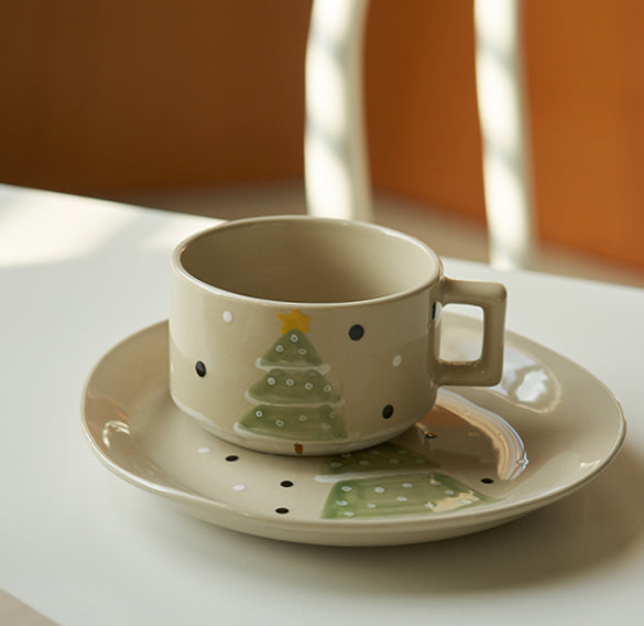 Christmas Tree Hand-painted Ceramic Mugs Plates Set - PeauleyHome