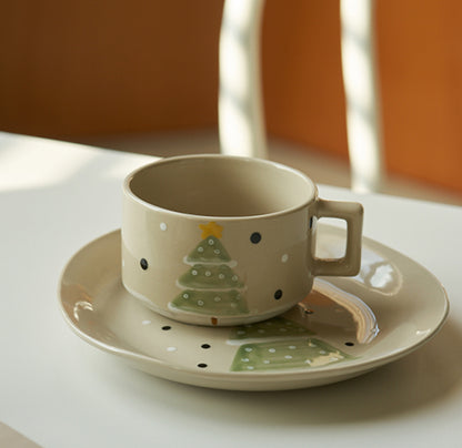 Christmas Tree Hand-painted Ceramic Mugs Plates Set - PeauleyHome