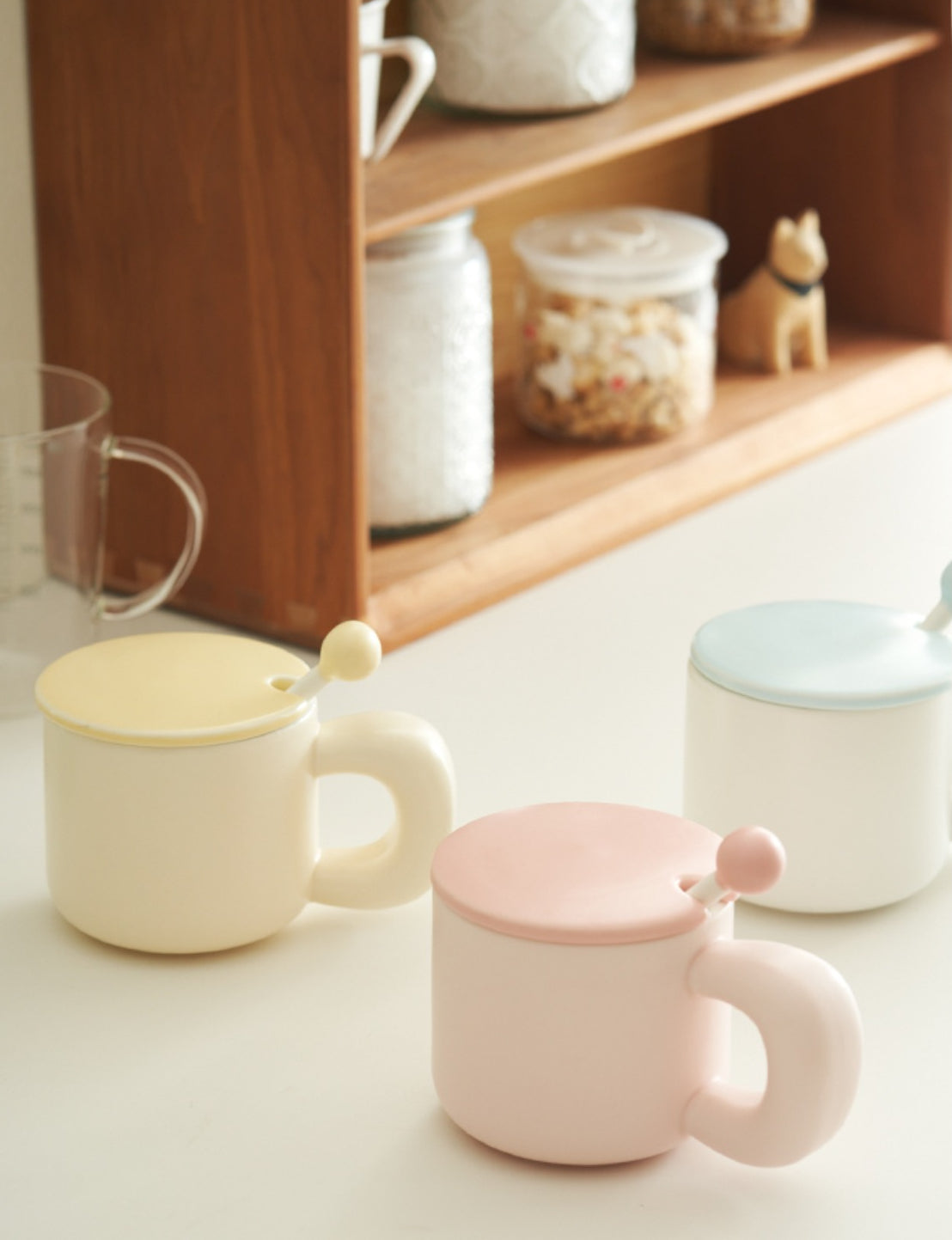 Cute Ceramic Mug with Lids and Spoon for Girls - PeauleyHome