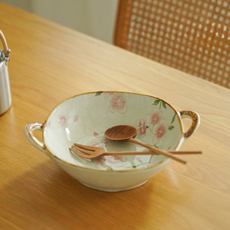 Delicate Japanese Style Ceramic Double-handled Soup Bowl