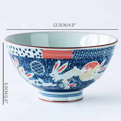 Japan Made Prosperity Animals Ceramic Rice Bowls