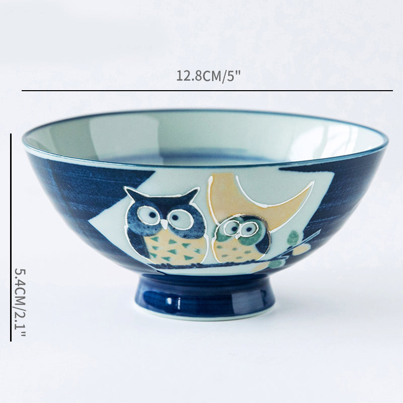 Japan Made Prosperity Animals Ceramic Rice Bowls