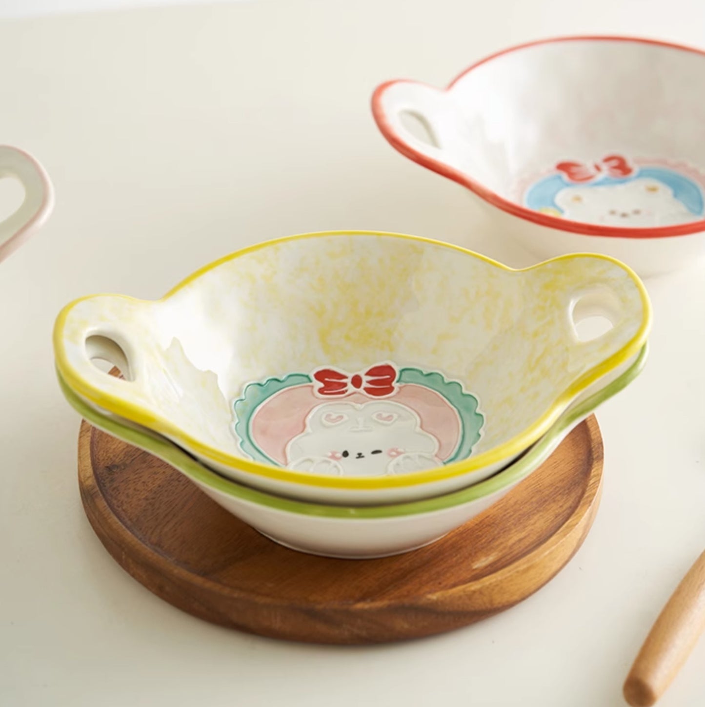 Cute Breakfast Ceramic Bowls Set with Two Handles for Children Set - PeauleyHome