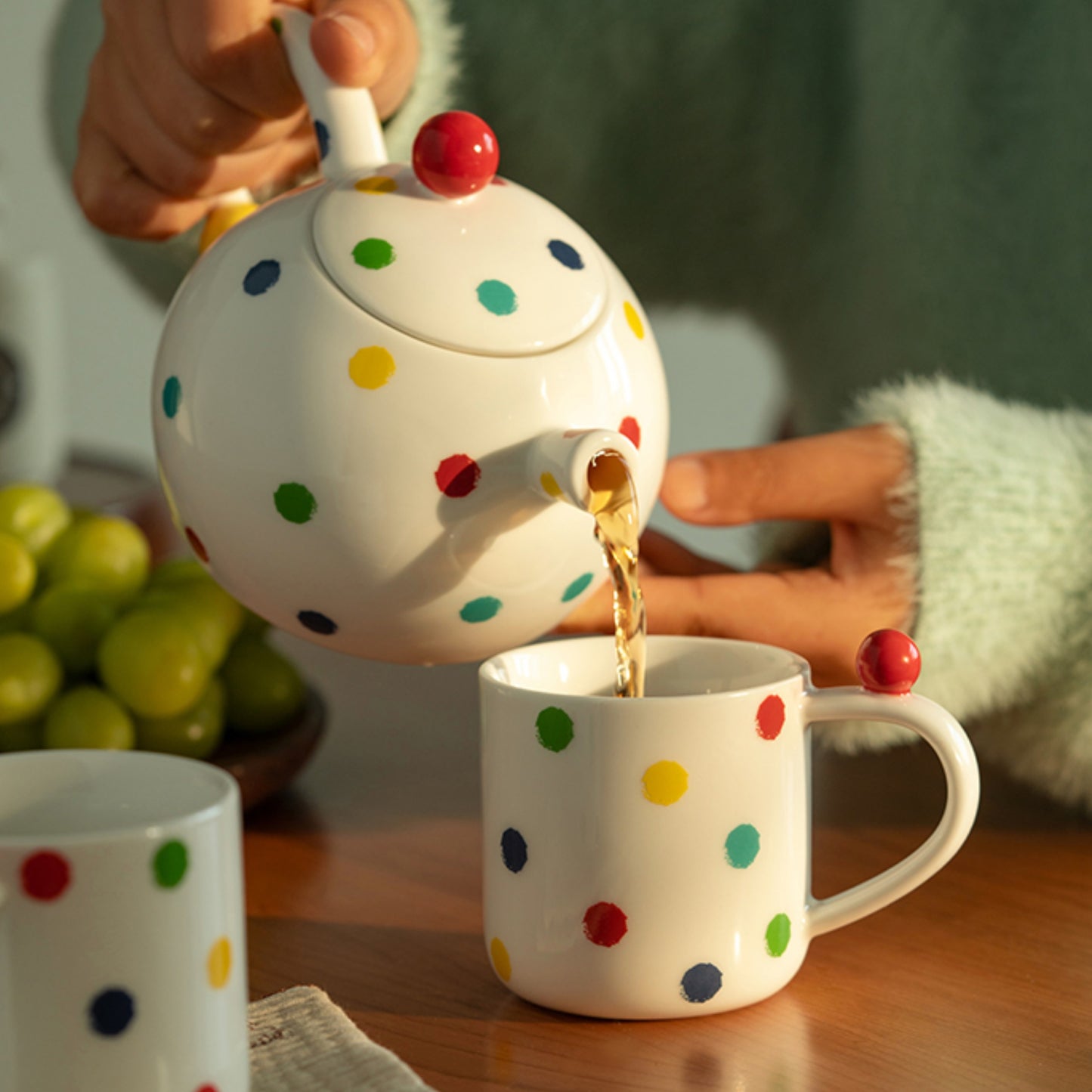 French Ceramic Pots Teapot and Teacups Set