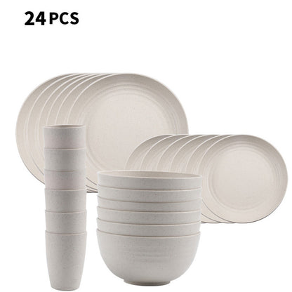 Beige Wheat Straw Plastic Dinnerware Sets 16Pcs / 24Pcs