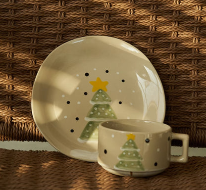 Christmas Tree Hand-painted Ceramic Mugs Plates Set - PeauleyHome