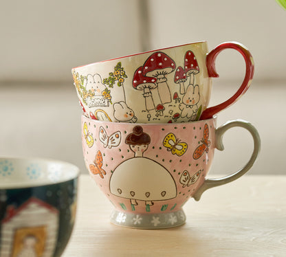 Hand-painted Lovely Cartoon Ceramic Coffee Mugs Tea Cups - PeauleyHome