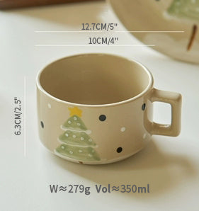 Christmas Tree Hand-painted Ceramic Mugs Plates Set - PeauleyHome