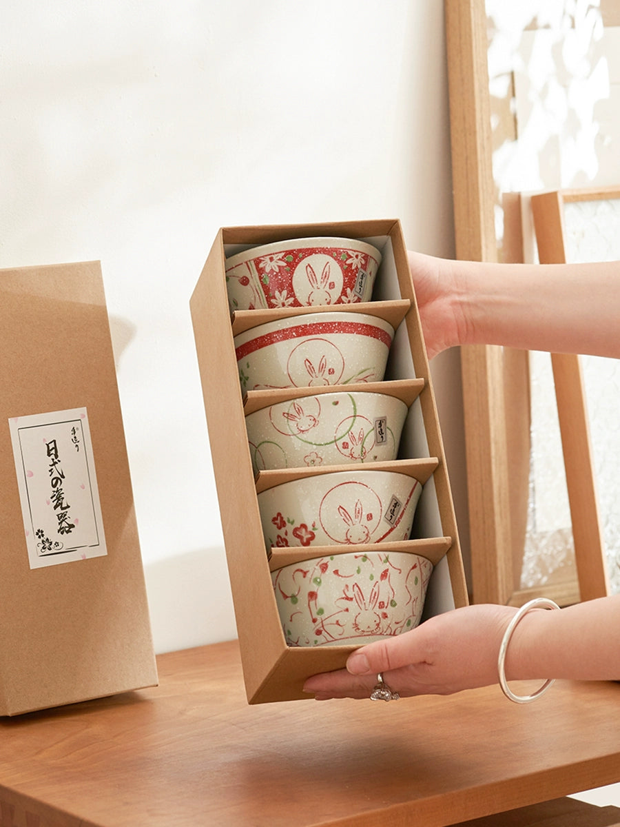 Japanese Rabbit Bowl Japanese Style Cute Rabbit Tableware Ceramic Bowls Set – PeauleyHome