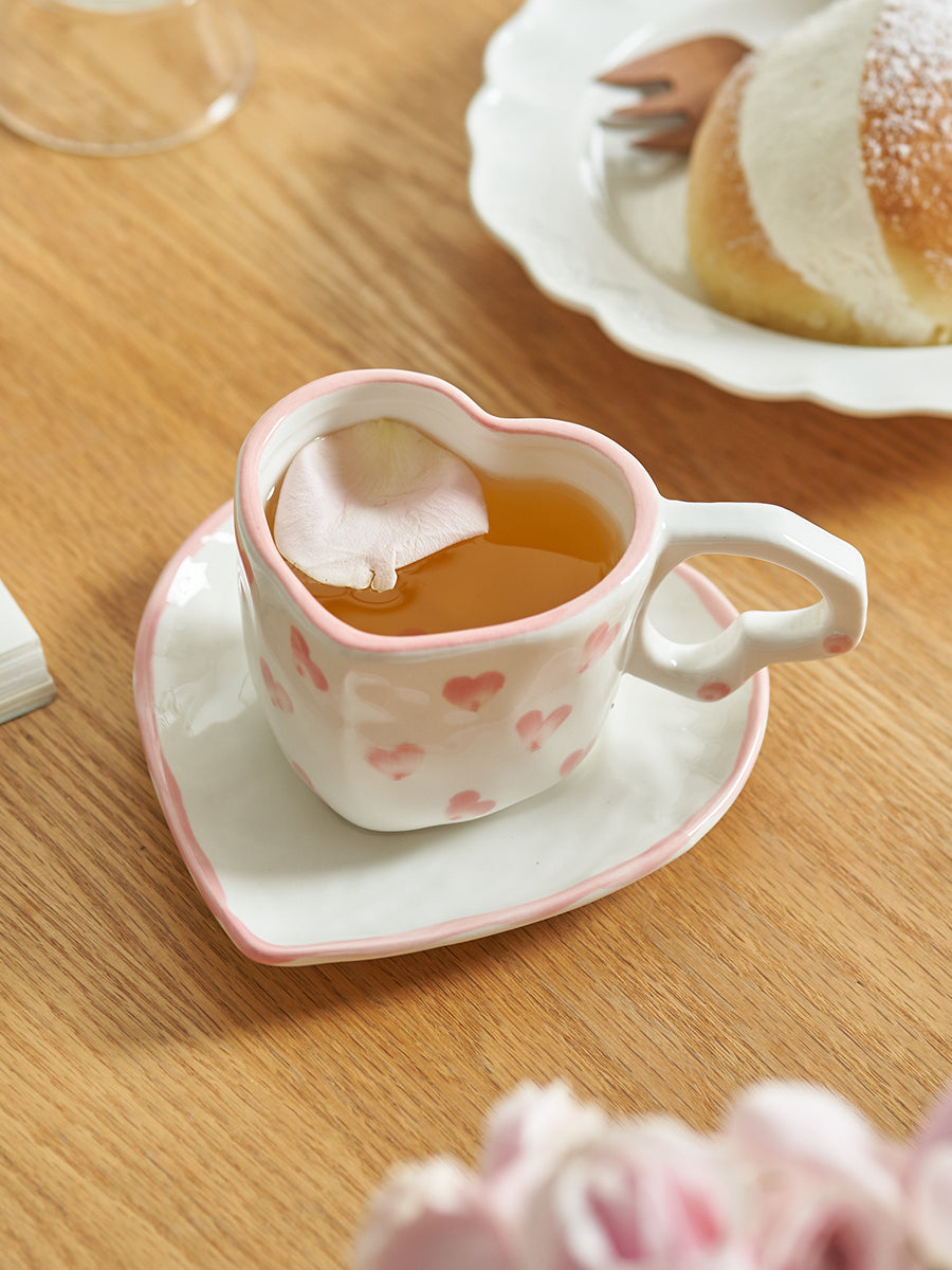 Heart-shaped Coffee Mugs Saucer Set (mug+saucer) - PeauleyHome