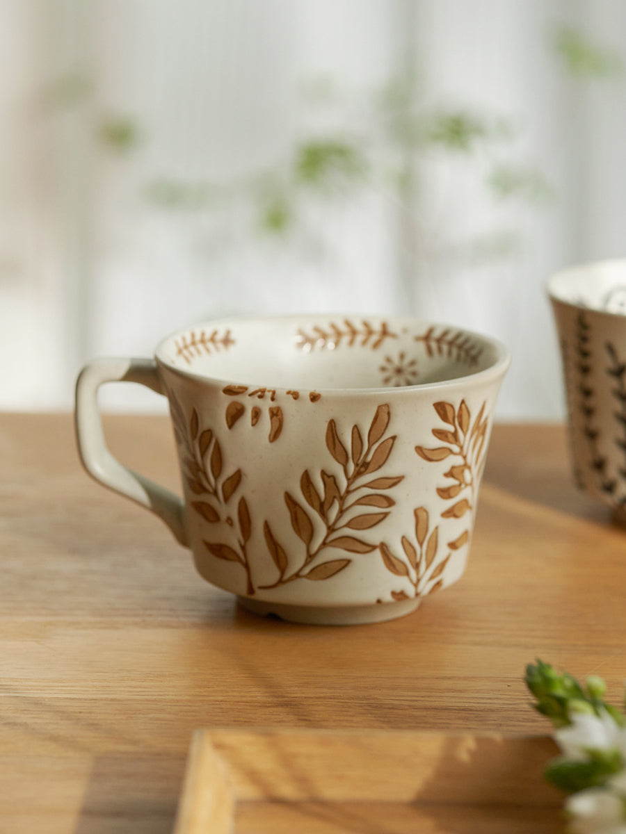 Engraved Floral Vintage Ceramic Coffee Mug - PeauleyHome