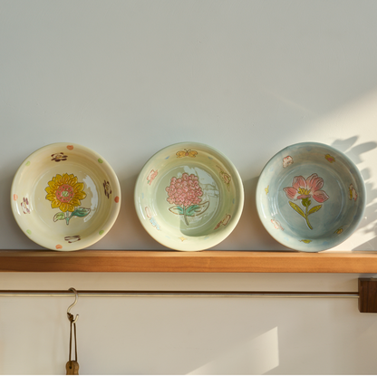 Pretty Underglazed Ceramic Yoghurt Bowl