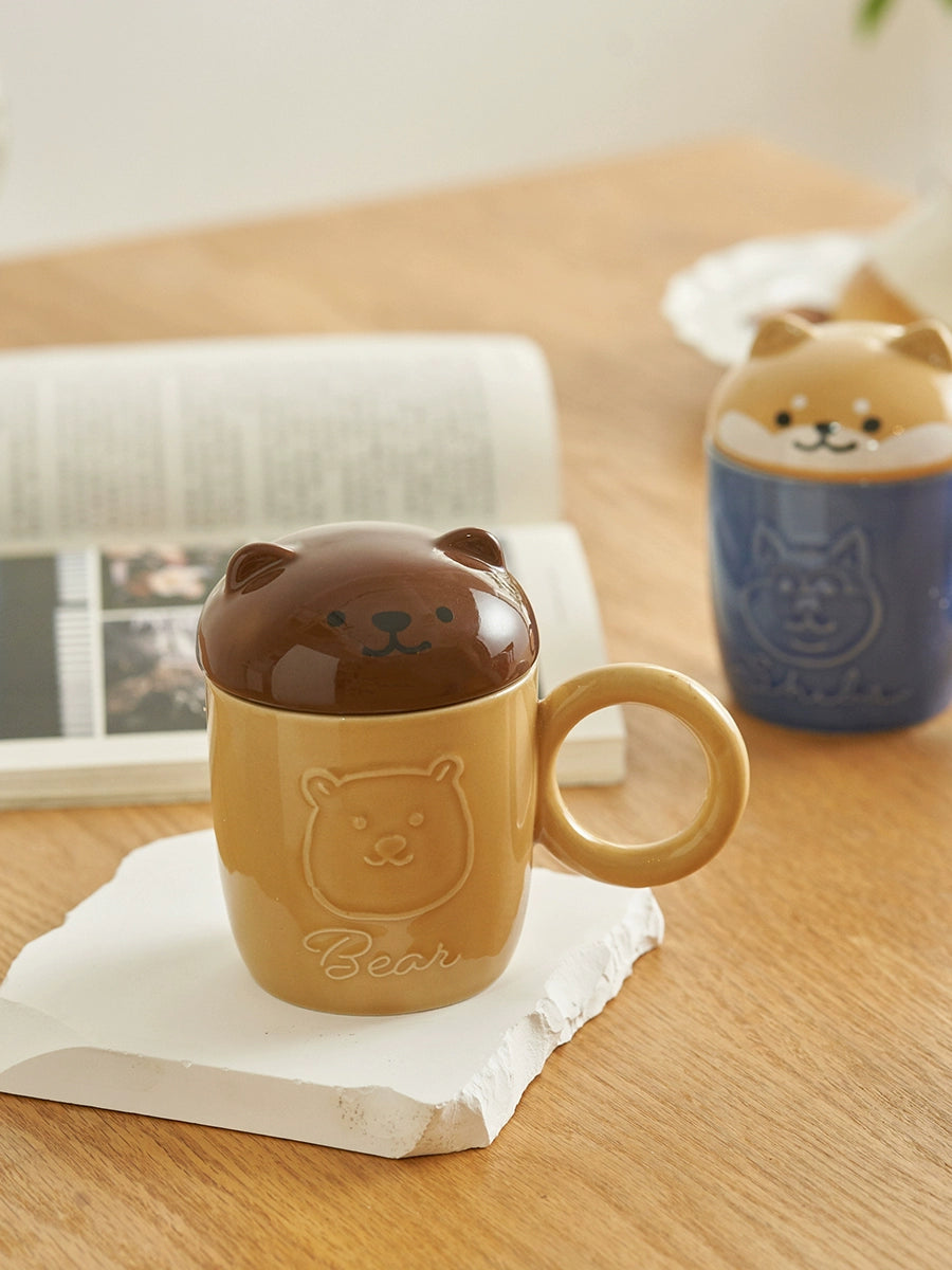 Original Cartoon Ceramic Mugs with Animal Lids - PeauleyHome