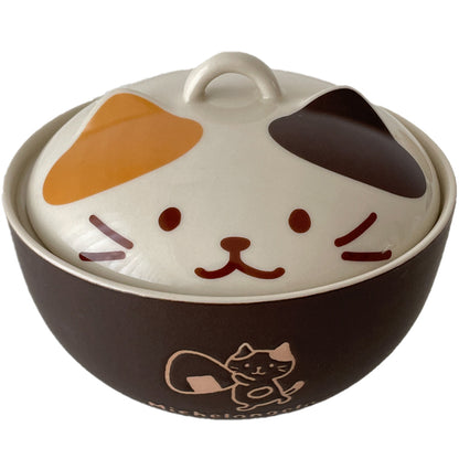 Japanese Style Ceramic Bowls with Kitty Lids - PeauleyHome