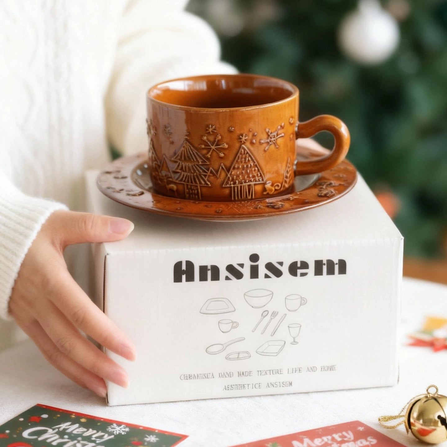 Elegant Christmas Coffee Cup and Saucer Gift Set
