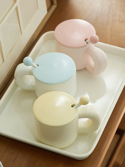 Cute Ceramic Mug with Lids and Spoon for Girls - PeauleyHome