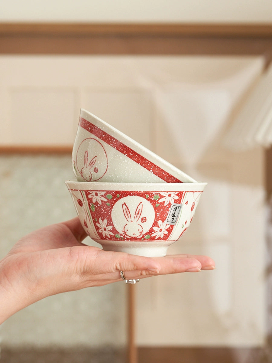 Japanese Rabbit Bowl Japanese Style Cute Rabbit Tableware Ceramic Bowls Set – PeauleyHome