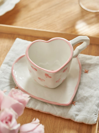 Heart-shaped Coffee Mugs Saucer Set (mug+saucer) - PeauleyHome