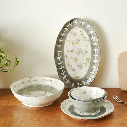 Japanese-style Floral Oval Ceramic Fish Plates Bowls - PeauleyHome