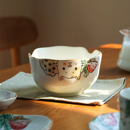 Underglazed Cat-themed Bowls Mugs Set