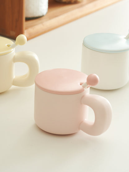 Cute Ceramic Mug with Lids and Spoon for Girls - PeauleyHome