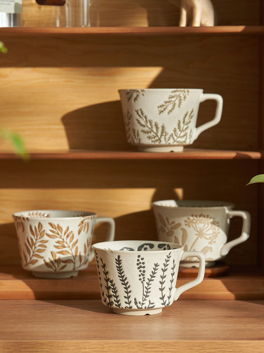 Engraved Floral Vintage Ceramic Coffee Mug - PeauleyHome