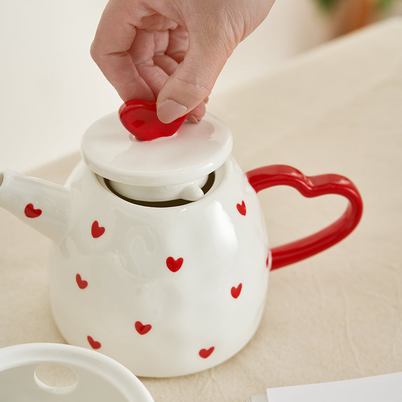 Heart Theme Ceramic Tea Pot Cup Plate Set - PeauleyHome