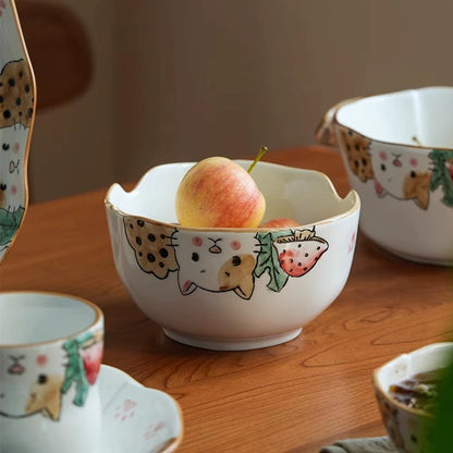 Underglazed Cat-themed Bowls Mugs Set