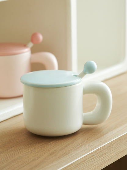 Cute Ceramic Mug with Lids and Spoon for Girls - PeauleyHome