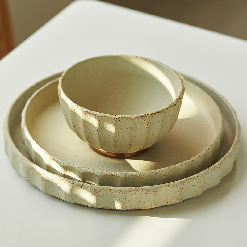 Vintage Crude Pottery Ceramic Rice Bowls Trays - PeauleyHome