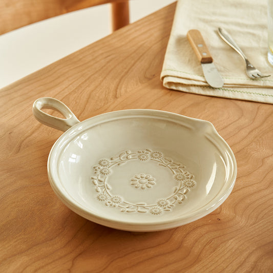 Japanese Style Embossed Floral Plate with Handle - PeauleyHome